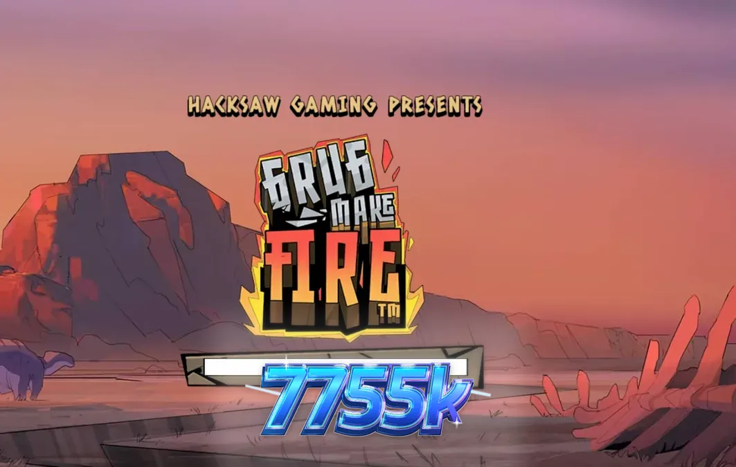Interface do slot Grug Make Fire com elementos visuais pré-históricos e fogo